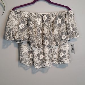 White and Black lace crop top